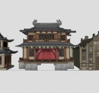中式戏台设计SU模型下载_sketchup草图大师SKP模型
