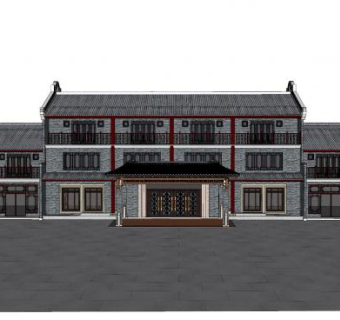 中式酒店客栈建筑SU模型下载_sketchup草图大师SKP模型