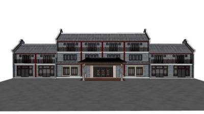 中式酒店客栈建筑SU模型下载_sketchup草图大师SKP模型