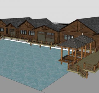 中式古建水寨SU模型下载_sketchup草图大师SKP模型