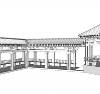 新中式回廊su模型下载_sketchup草图大师SKP模型