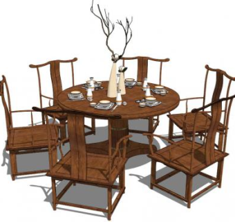 古朴桌椅su模型下载_sketchup草图大师SKP模型