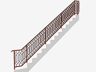 中式楼梯扶手su模型下载_sketchup草图大师SKP模型