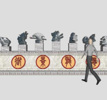 龙的九个儿子雕塑su模型下载_sketchup草图大师SKP模型