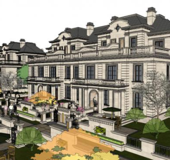 欧式独栋别墅庭院景观su模型下载_sketchup草图大师SKP模型