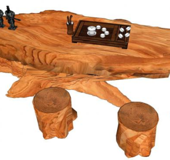 树桩茶几座椅su模型下载_sketchup草图大师SKP模型