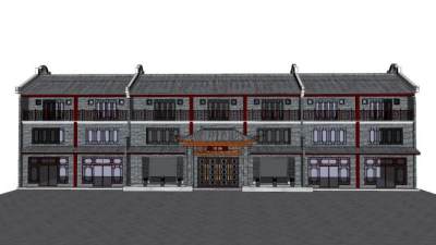 中式建筑酒楼客栈SU模型下载_sketchup草图大师SKP模型