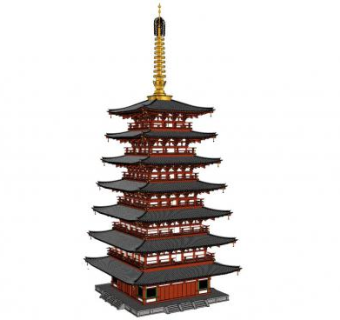 日式七层佛塔SU模型下载_sketchup草图大师SKP模型