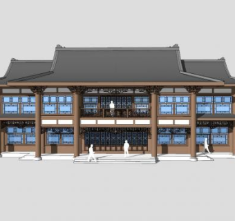 新中式中式酒店客栈SU模型下载_sketchup草图大师SKP模型