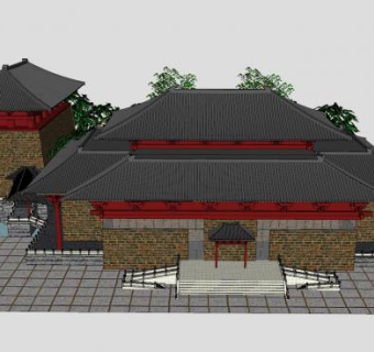 中式复古建筑SU模型下载_sketchup草图大师SKP模型