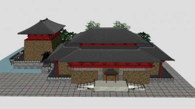 中式复古建筑SU模型下载_sketchup草图大师SKP模型