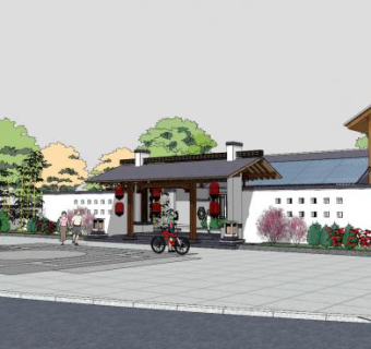 中式龙祥驿站建筑SU模型下载_sketchup草图大师SKP模型