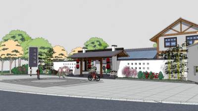 中式龙祥驿站建筑SU模型下载_sketchup草图大师SKP模型