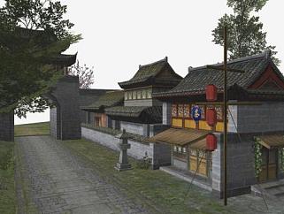 中式古建筑房屋群SU模型下载_sketchup草图大师SKP模型