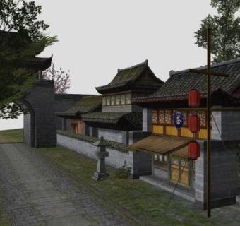 中式古建筑房屋群SU模型下载_sketchup草图大师SKP模型