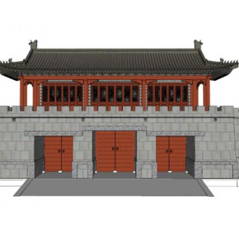 中式城门楼外观SU模型下载_sketchup草图大师SKP模型