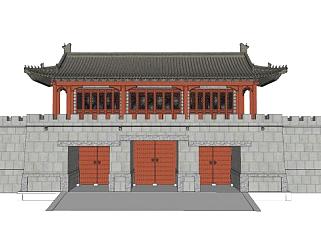 中式城门楼外观SU模型下载_sketchup草图大师SKP模型