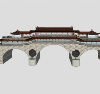 中式桥楼设计SU模型下载_sketchup草图大师SKP模型