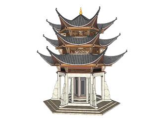 中式古建筑阁楼sketchup模型下载_sketchup草图大师SKP模型
