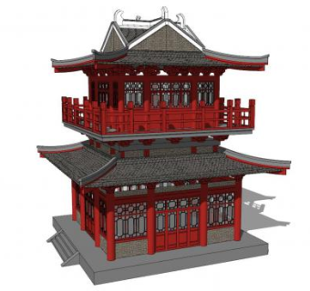 中式楼阁SU模型下载_sketchup草图大师SKP模型