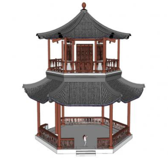 中式亭台楼阁SU模型下载_sketchup草图大师SKP模型