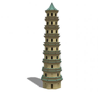 中式楼阁式塔宝塔SU模型下载_sketchup草图大师SKP模型
