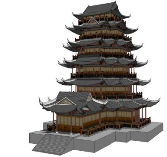 日式六层佛塔SU模型下载_sketchup草图大师SKP模型