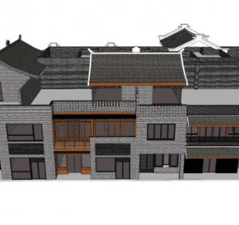 新中式沿街商业建筑SU模型下载_sketchup草图大师SKP模型