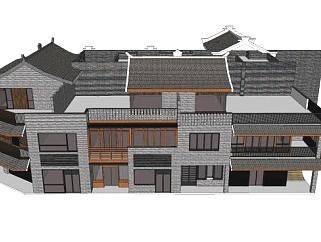新中式沿街商业建筑SU模型下载_sketchup草图大师SKP模型