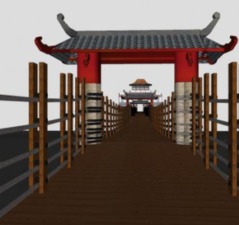 中式古建桥道殿宇SU模型下载_sketchup草图大师SKP模型