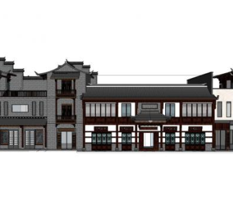 中式洛带古镇客栈SU模型下载_sketchup草图大师SKP模型