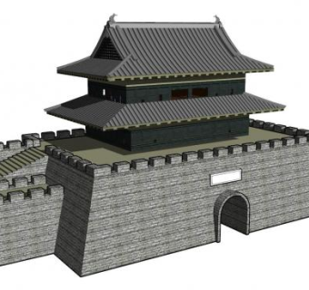 中式城门楼建筑SU模型下载_sketchup草图大师SKP模型