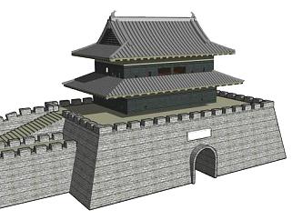 中式城门楼建筑SU模型下载_sketchup草图大师SKP模型