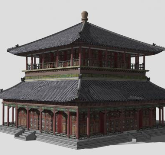 中式阁楼殿宇SU模型下载_sketchup草图大师SKP模型