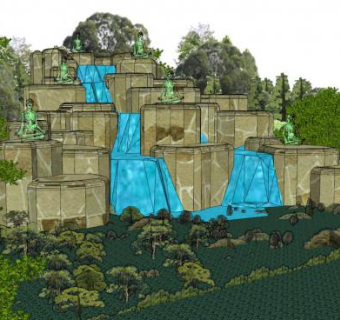 山石瀑布su模型下载_sketchup草图大师SKP模型