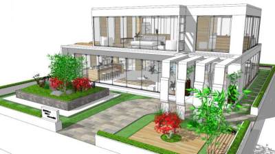 白色别墅花园su模型下载_sketchup草图大师SKP模型