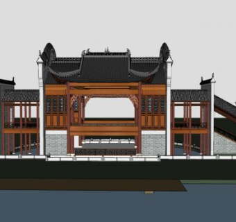 中式门楼戏台SU模型下载_sketchup草图大师SKP模型