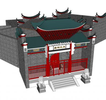 中式古建朱氏祠堂SU模型下载_sketchup草图大师SKP模型
