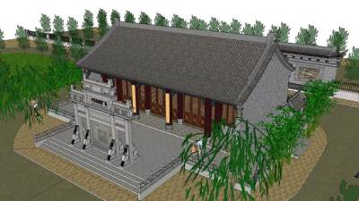 中式古建牟家村祠堂广场SU模型下载_sketchup草图大师SKP模型