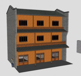 中式三层客栈酒楼SU模型下载_sketchup草图大师SKP模型