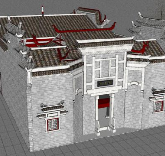 中式康王廟建筑SU模型下载_sketchup草图大师SKP模型