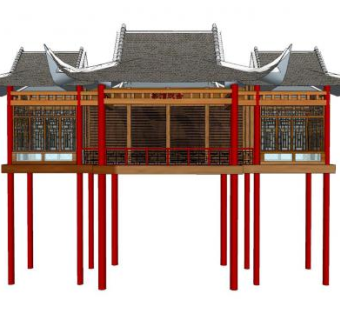 中式高架古建戏台SU模型下载_sketchup草图大师SKP模型