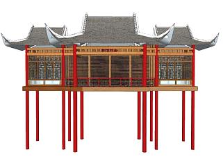 中式高架古建戏台SU模型下载_sketchup草图大师SKP模型