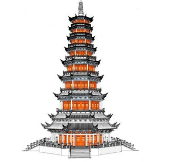 中式柱塔楼SU模型下载_sketchup草图大师SKP模型