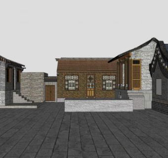 中式传统四合院SU模型下载_sketchup草图大师SKP模型