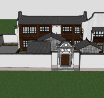 中式恰苑传统四合院SU模型下载_sketchup草图大师SKP模型