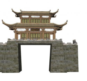 歙州古城城门楼建筑SU模型下载_sketchup草图大师SKP模型