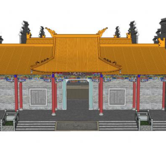 中式殿宇祠堂SU模型下载_sketchup草图大师SKP模型