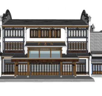 中式得月楼客栈建筑SU模型下载_sketchup草图大师SKP模型