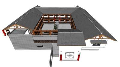 中式元素四合院建筑SU模型下载_sketchup草图大师SKP模型